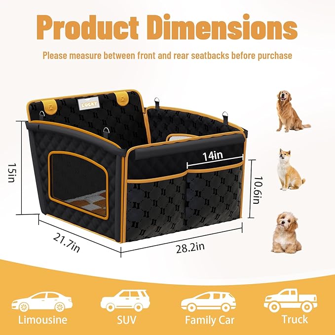 2-in-1 Dog Car Seat for Large Dogs Set with Dog Mat,Dogs Cars Carrier Anti Slip and Waterproof,Pet Car Seat Extender with Hard Bottom&Personalized Signature for Cars/SUV/Trucks(Brown Mat)