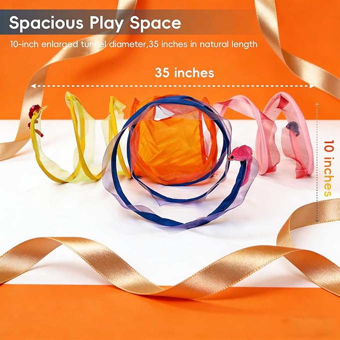 Cat Spring Toy-Spiral Cat Tunnel with 3 Realistic Mouse Decor, Retractable Elastic Spring Cat Toy for Indoor Cats