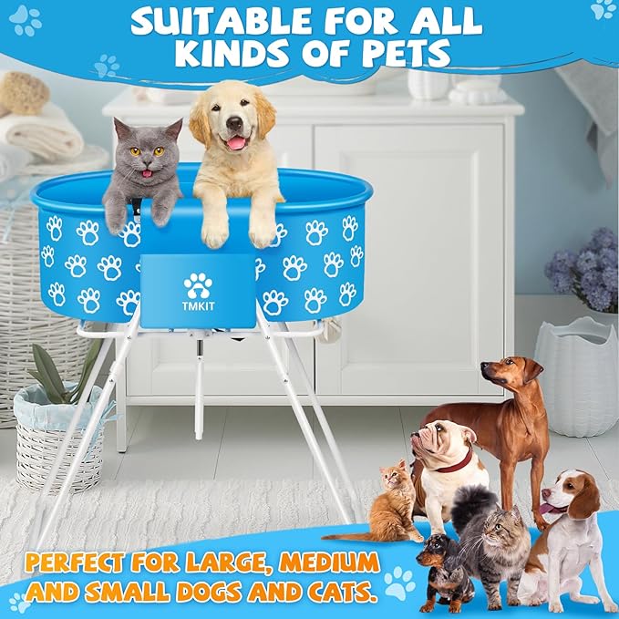 Dog Bathtub for Dogs, Elevated Dog Bath Tub for Pet Grooming and Bathing Shower, Portable, Foldable with Safety Lock, Professional Pet Washing Station for Small Midel Dogs Cats (Blue)