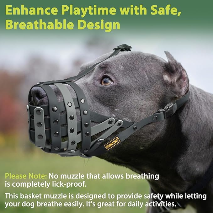 Mayerzon Pitbull Muzzle for Large Medium Sized Dogs to Prevent Biting Scavenging, Basket Muzzle for Rottweiler Staffordshire Terrier in Grooming Training, Allow to Pant Drink, Lightweight and Sturdy