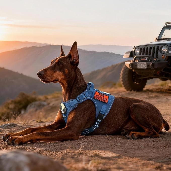 rabbitgoo Dog Harness for Large Dogs No Pull, Tactical Service Pet Vest with Molle and Control Handle, Adjustable and Reflective Military Harness for Easy Walking and Training, Blue, XL