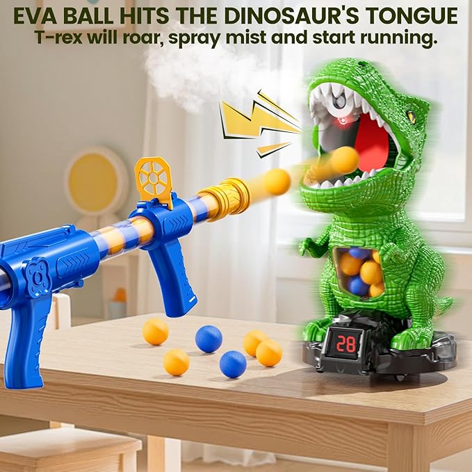 Movable Dinosaur Shooting for Toys Kids 4-6, Electronic Kids Target Games with 2 Air Pump Guns, LCD Score Record, Sound, 48 Foam Balls, Birthday Gifts for 3 4 5 6 7 8 9 Year Old Boys Girls