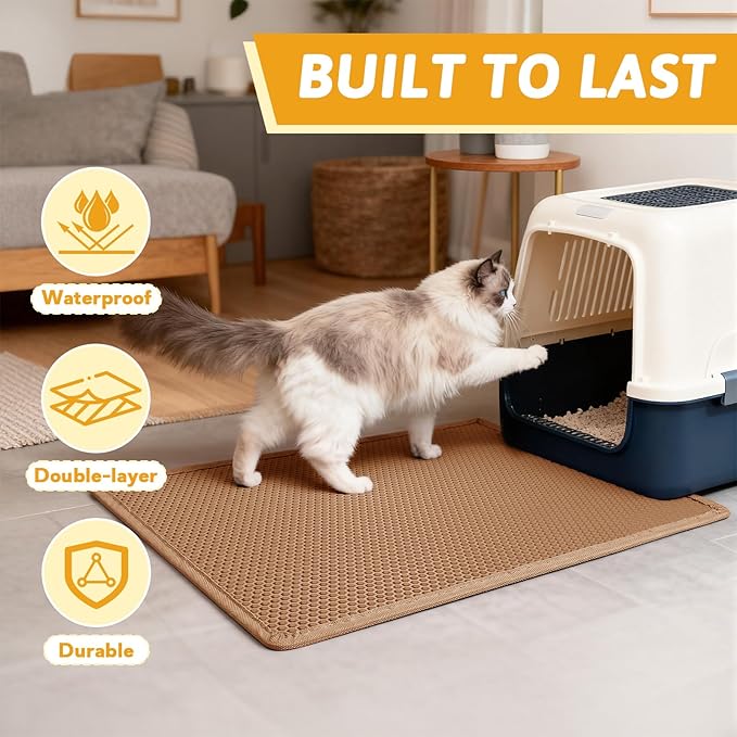 Pieviev Cat Litter Mat Double Layer Waterproof Urine Proof Trapping Mat 1 Pack (30''X24'', Brown)