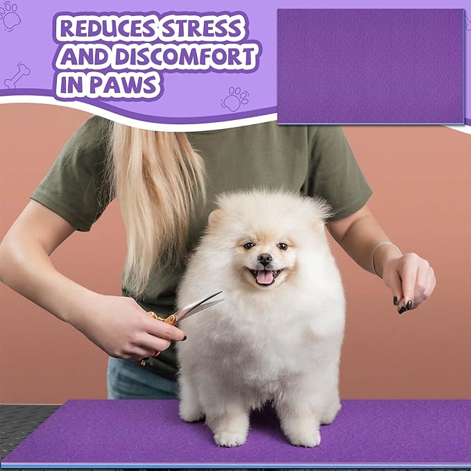 Nuanchu Extra Thick Grooming Table Mat Pad 36 x 24 x 0.24 Inches, Non-Slip PVC and Foam Pet Bathing Table Padded Mat for Grooming Pet Dogs Cat at Home(Purple)