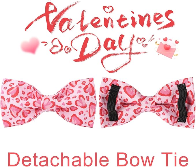 Valentine’s Day Dog Collar with Bow Tie, Pink Heart Bowtie Collar with Metal Buckle, Valentine’s Day Gift Pet Collar for Puppy Girl Boy Dog or Cat, Wedding Dog Collar,XL, Neck 16-26in