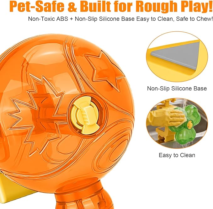 Cat Slow Feeder Puzzle Toy with Clamp Mount, Interactive Spinning Ball Treat Dispenser, Adjustable Feeding Openings for Dry Food, Enrichment Food Dispenser for Indoor/Outdoor, Cats/Small Dogs