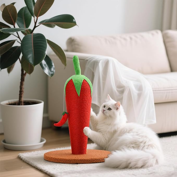 LIFLIX Chili Cat Scratching Post, 17'' Cute and Fun Sisal Cat Scratcher for Indoor Cats and Kittens