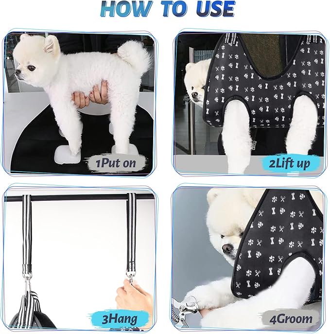 ATESON Pet Dog Grooming Hammock Harness for Nail Trimming (M 40lb), Dog Sling for Cutting Nail, Dog Hanging Holder Hanger for Clipping Nail with Nail Clippers, Nail File, Pet Comb