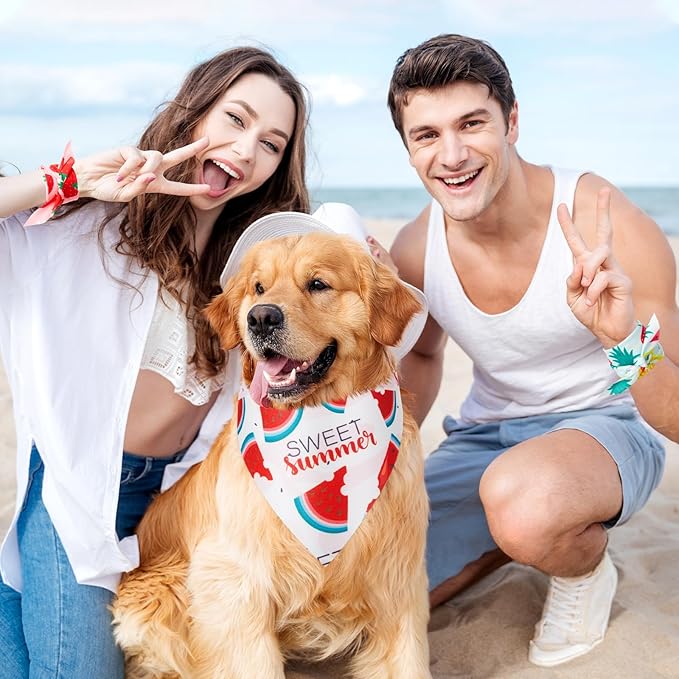 Weewooday 50 Pcs Fruit Dog Bandanas Bulk for Summer Soft Bibs Adjustable Triangle Pet Bandana for Small Medium Large Costume(Fruits Pattern, 31.5 x 21.7 X21.7 Inch)
