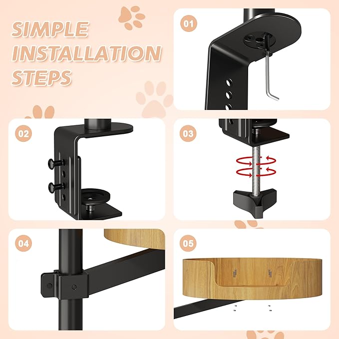 Cat Desk Bed for Indoor Cats, 360° Rotating & Adjustable Cat Bed for Desk, Heavy-Duty Metal Desk Cat Bed with Secure Clamp, Space-Saving Desk Cat Bed for Office Desk & Gaming Table,Detachable.