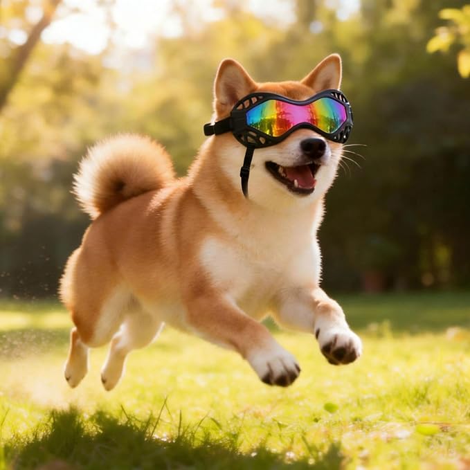 Dog Goggles for Medium to Large Breeds, Adjustable UV Protective Sunglasses with Soft TPU Frame and PC Lens, Windproof & Dustproof Pet Eye Wear for Outdoor Riding, Skiing and Driving (Colored Lens)