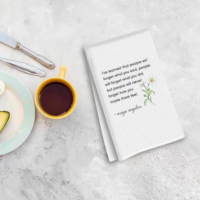 Inspirational Quotes Botanical Kitchen Towels 14x24 Inch, Hostess Gifts for Women, I've Learned That People Will Forget What You Said Decorative Hand Dish Tea Towels for Kitchen Bathroom Decor