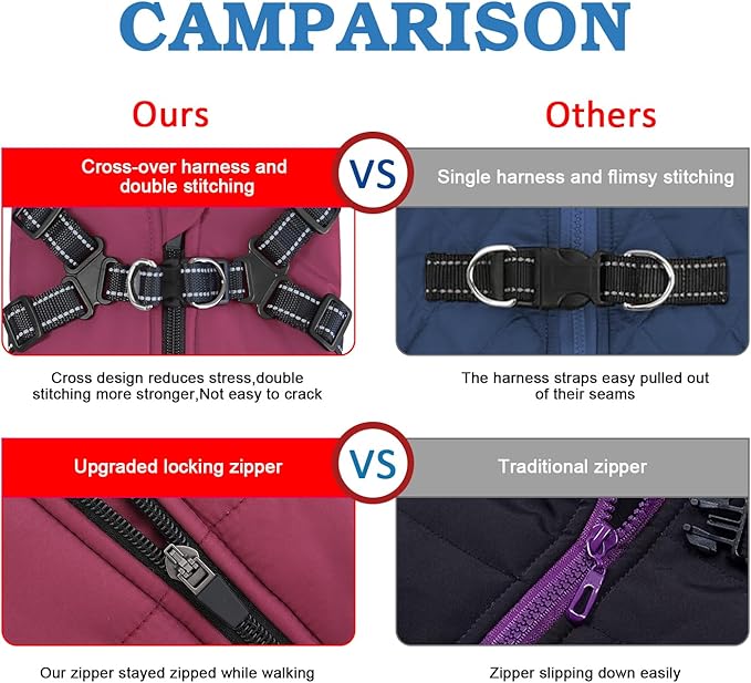Dog Winter Coat,Warm Jacket Paded Fleece Dog Vest with Built in Harness,Windproof Reflective Cozy Adjustable Snow Pet Coat Clothes with Zipper for Small Medium Dogs
