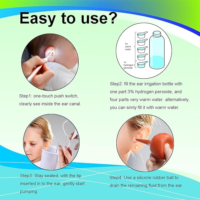 QISXROVY Ear Wax Removal Tool, Ear Cleaning Kit, Safe Ear Irrigation Flushing System for Adults & Kids, Large (50pcs accs), White
