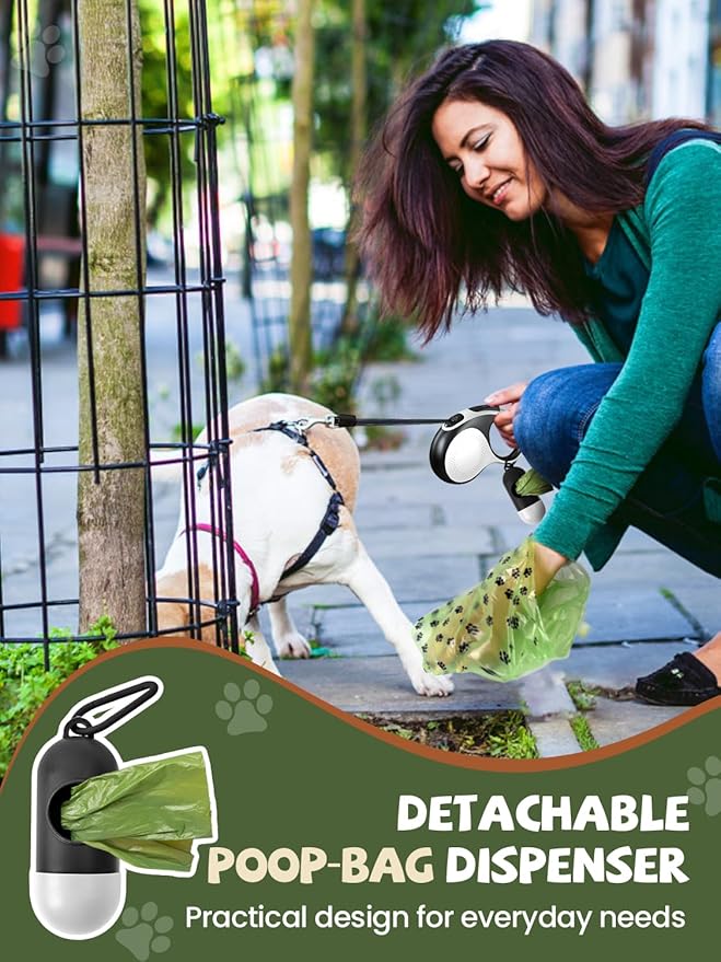 Retractable Dog Leash with Led Light, Douexio 16ft Heavy Duty Dog Leash Retractable for Medium Large Dogs Up to 110lbs,360° Tangle-Free, One-Button Control, High Strength Hook (White, 66-110lbs)