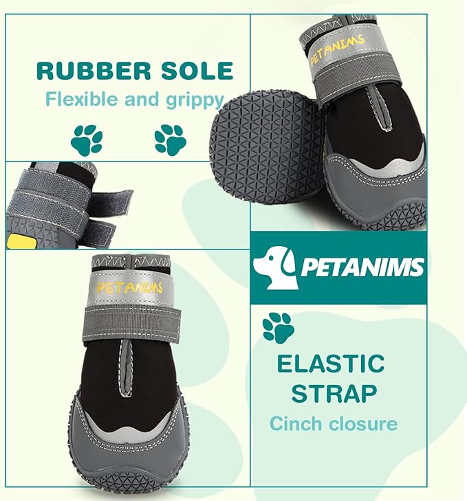 Petanims Dog Shoes for Large Dogs, Medium Dog Boots & Paw Protectors for Winter Snow, Waterproof Dog Booties for Hot Pavement, Hardwood Floors, for Rainy Black Size 7