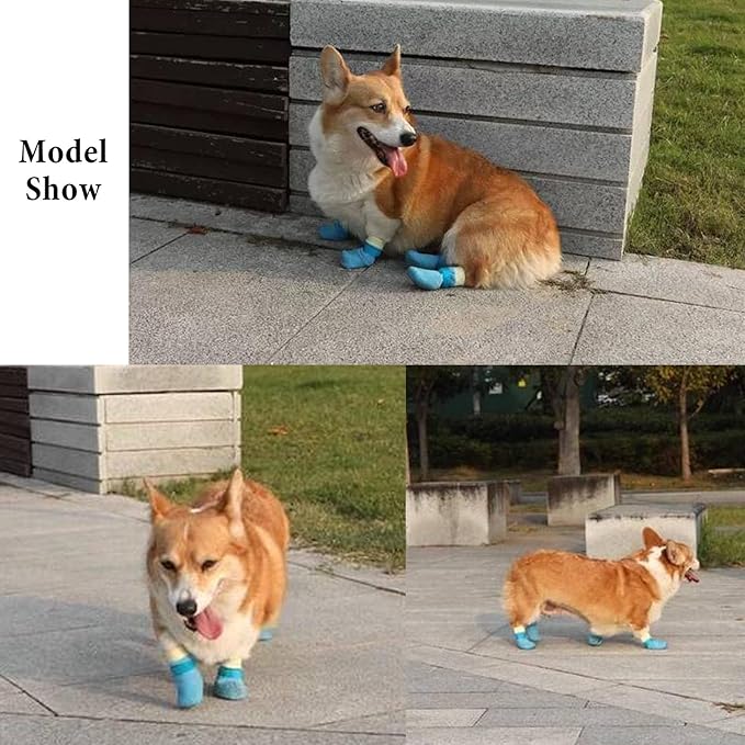 Dog Boots,Dog Paw Protectors Socks for Hot Pavement,Anti Slip Dog Shoes for Hardwood Floors_S(Blue)