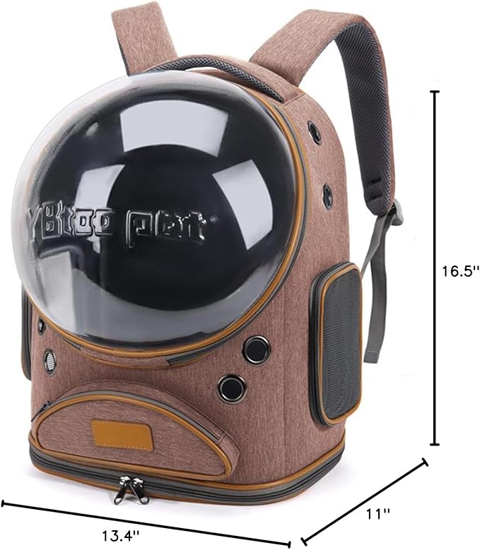 Cat Backpack Carrier, Breathable Cat Carrier Large Space Bubble Pet Backpack for Small Dog and Large cat up to 18lbs, Transparent & Foldable Pet Carrier for Travel Hiking (Brown)