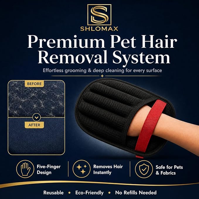 Pet Hair Remover & Grooming Glove Reusable Fur Remover Tool for Dogs & Cats – Large Electrostatic Lint Remover for Furniture, Couch, Clothes,Carpet & Car