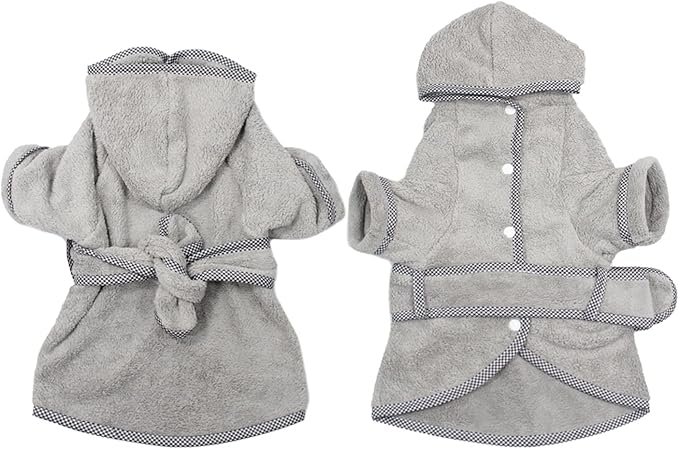 Dog Bathrobe, Microfiber Fast Drying Absorbent Hooded Bath Towel White for Puppy Small Medium Large Dog Cat (M, Gray)