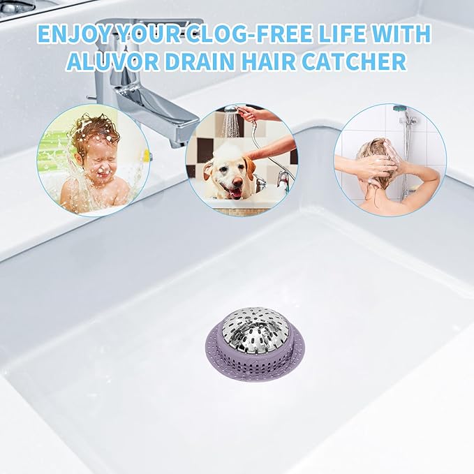Aluvor Bathtub Drain Hair Catcher Shower Drain Cover Sink Drain Protector for Pop-Up & Regular Drains, Purple