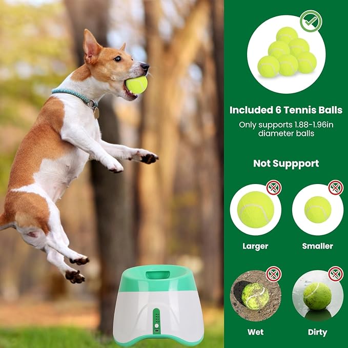 Automatic Dog Ball Launcher, Dog Ball Thrower Interactive Fetch Machine with 6 Tennis Balls 3 Adjustable Launch Distance for Small Medium Dogs