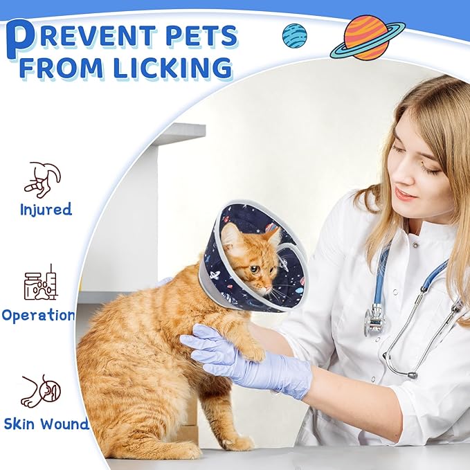 Cat Cone Collar Soft to Stop Licking, Adjustable, Foldable Lightweight Kitten Cones After Surgery Recovery for Cats & Kittens, Cat Cone Alternative, Easy Eating (Grey, S)