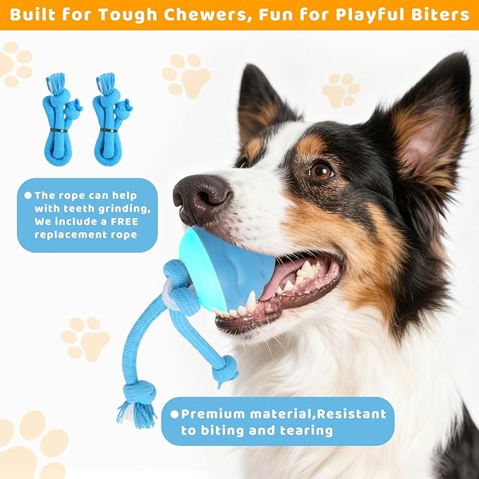 Interactive Dog Toys with Remote Control - 4 Play Modes, Obstacle Avoidance & Replaceable Chew-Resistant Rope, USB Rechargeable Automatic Moving Ball, Mental Stimulation for Small Medium Dogs or Cat