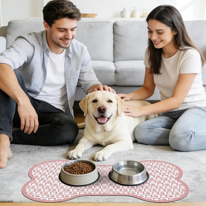 Pet Mats for Food and Water, Pink Bone Dog Food Mat for Floors, Non Slip Indoor Quick Dry Cat Bowl Feeding Mats (15.7” X23.6”)