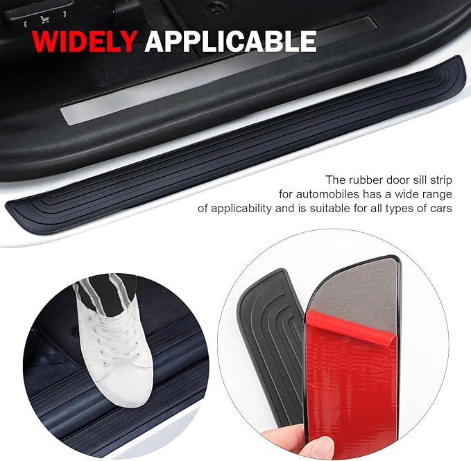 4PCS Car Door Sill Protector, Anti-Scratch Door Edge Guards Protector, Rubber Car Door Sills Scratch Protection, Universal Auto Threshold Pedal Edge Protector Strip (Black, Width 2.36")