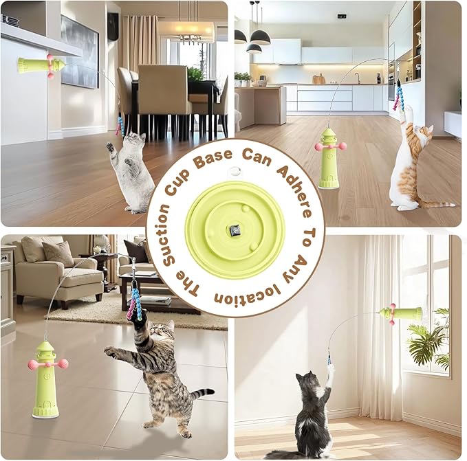 Interactive Cat Toys for Indoor Cats, 2-in-1 Handheld/Suction Cup cat Teaser, Comes Yarn Ball Accessories, can be Used as a cat Toy to Help Cats Exercise and Relieve Boredom and Anxiety