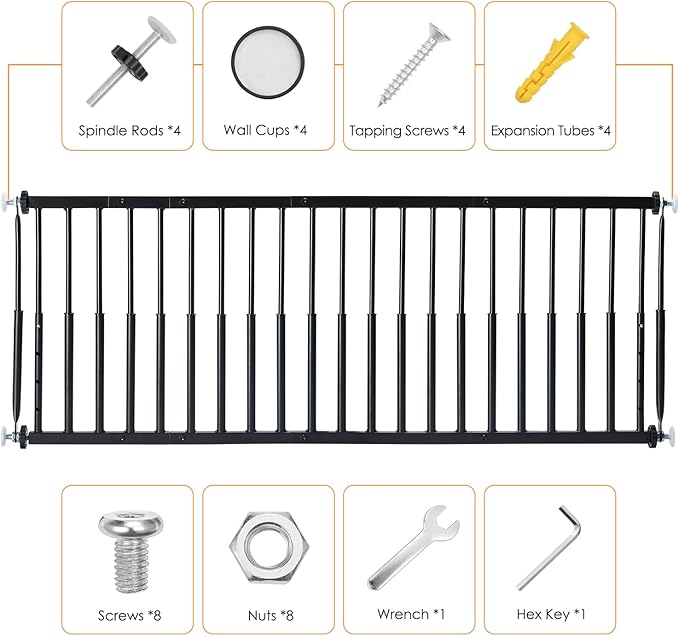 14''-19.5'' Height Adjustable Dog Gate, Extra Wide 18.1"-46" All Metal Short Dog Gate to Step Over, Pressure Mount Small Pet Puppy Gate for Stairs & Doorways(Black)