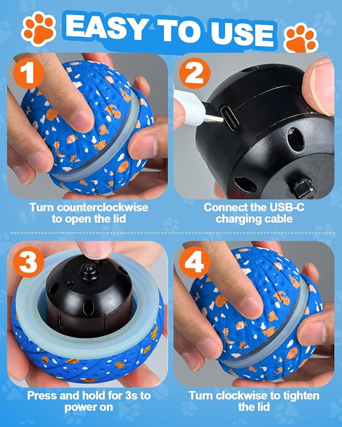 Interactive Dog Toy Balls, E-TPU Automatic Rolling & Bouncing Dog Balls with Lights, Type-C Rechargeable IPX7 Waterproof Dogs Ball, Great Gift for Medium & Large Dogs