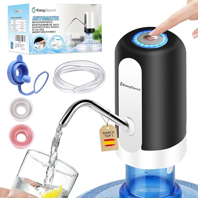 Water Dispenser for 5 Gallon Bottle, USB-C Electric Water Pump for 5 Gallon Jugs and Bottles, Portable Automatic Drinking Water Dispenser for Camping, Travel, Black
