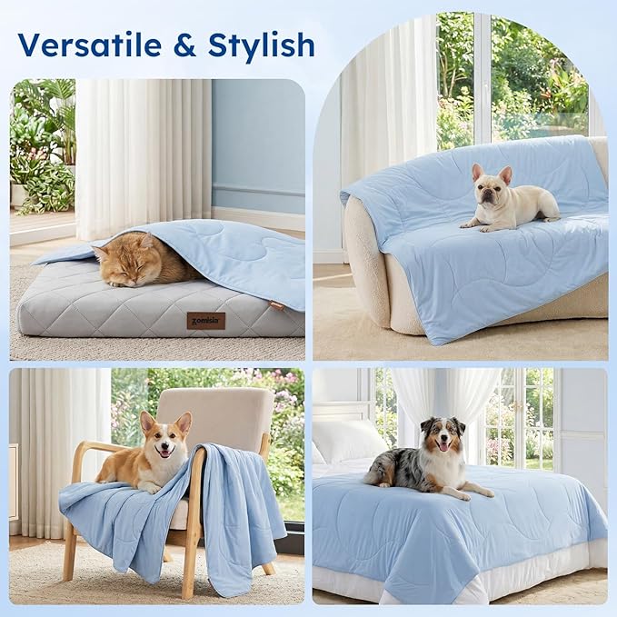 ZOMISIA Premium Cooling Blanket for Medium Dogs - Q-MAX>0.5 Breathable Washable Dog Cooling Mat, Travel Soft Pet Summer Essentials, Grey, 30"x40"