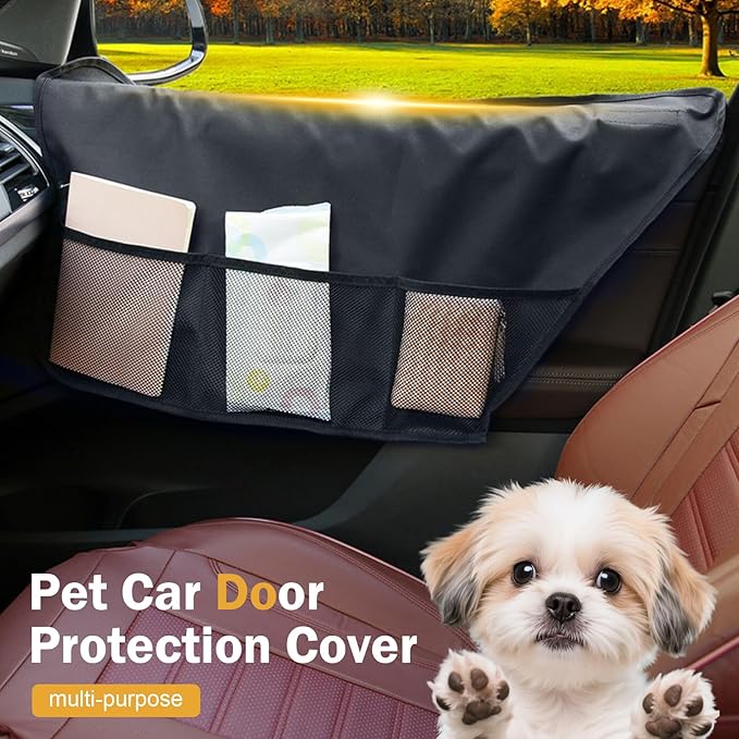 2 PCS Dog Car Door Protector, Scratch-resistant Car Door Protector Cover with Mesh Storage Pocket, Waterproof Oxford Cloth Pet Auto Doors Cover, Universal for Car SUV Truck (Black)