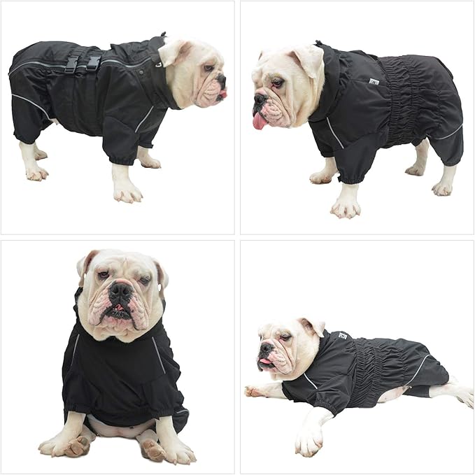 Lovelonglong Waterproof Dog Raincoat – 4-Leg Full Body Dog Rain Suit with Reflective Strips & Leash Opening, Outdoor Dog Jacket for Rainy Weather