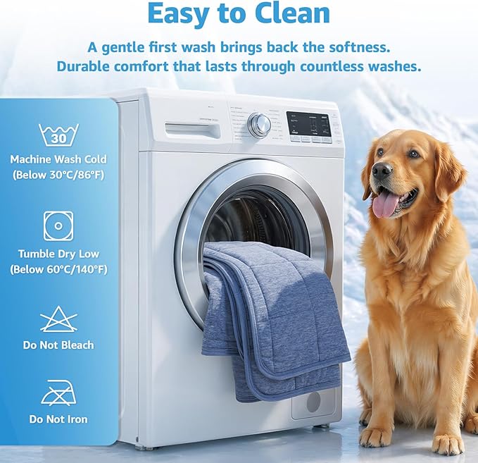 PICK FOR LIFE Cooling Blanket for Dogs, 0.4 Q-MAX Pets Cooling Comforter Throw for Bed Cover, Summer Blanket for Large Dogs Washable, Soft Lightweight Cold Mats for Pet Hot Weathe, 43"×55"/Deep Blue