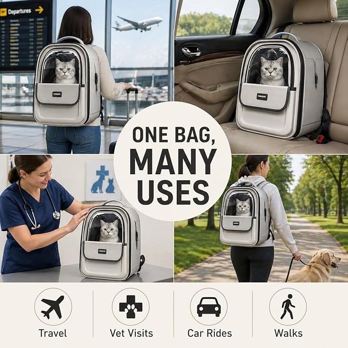 Cat Backpack Carrier for Cats and Small Dogs, Airline-Friendly Pet Carrier Backpack with Clear Window, Breathable Mesh, Soft Sided Foldable Cat Bag, Dog Backpack Carrier for Travel Vet Hiking