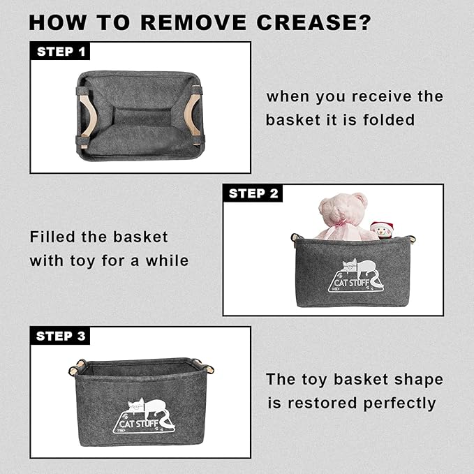 Vumdua Cat Toy Box, Cat Toy Storage Basket with Handles, Felt Pet Toy Basket Pet Supplies Storage Bin, Perfect for Organizing Cat Toys and Accessories