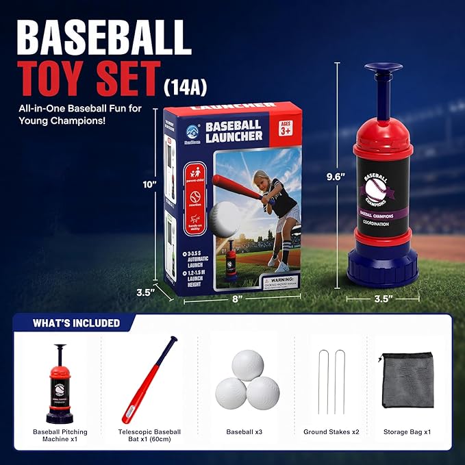 RedSwing Baseball Tee Popper – Pop-Up Baseball Trainer for Beginners, Self-Pitching Hitting Tee with Bat & 3 Balls, Portable Automatic Ball Launcher for Backyard Batting Practice
