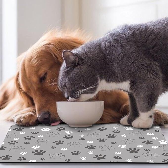 Dog Food Mat, Absorbent Water Bowl Mats Cat Pet Feeding Placemats Light Gray 17 * 30 inch