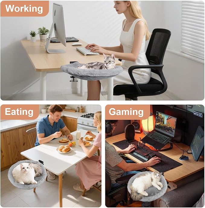 2-in-1 Cat Desk Bed (Vertical & Horizontal Clamp), Space-Saving Cats Bed for Desk Includes 2 Covers (Winter Plush + Summer Mesh), Sturdy Cat Desk Hammock for Indoor Cats, Holds up to 40 lb