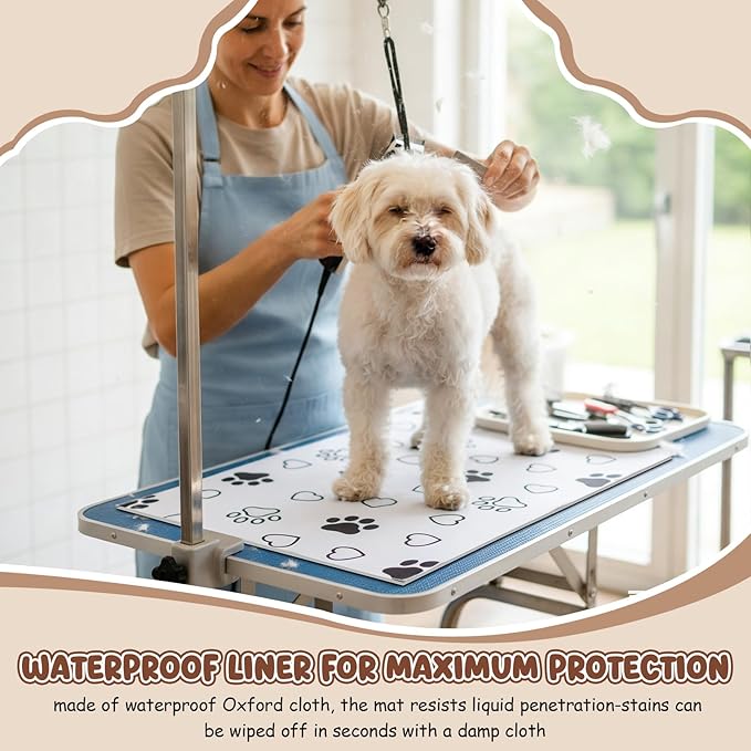 AceOrbit 2 Pack 24x36 Inch Non-Slip Dog Grooming Mat for Table Dog Vet Mat Black and White Pet Paw Print Grooming Pad for Cat Pet Checkups Rehabilitation Bath, Waterproof and Easy to Clean