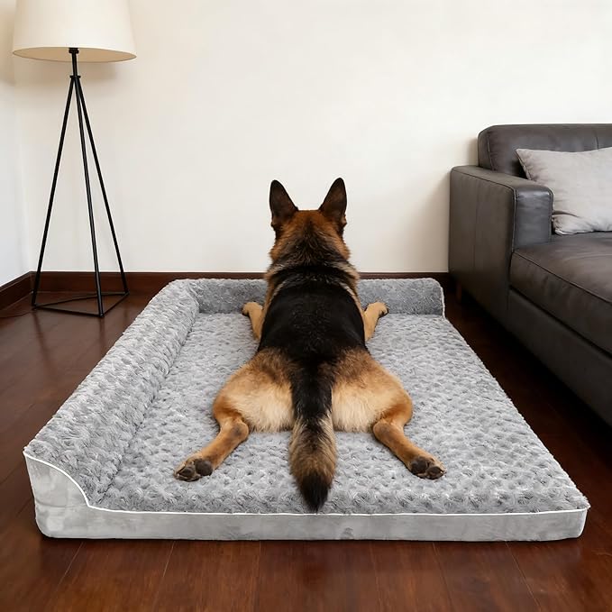 Orthopedic Dog Bed with Pillows,Large Memory Foam Dog Bed Sofa for Medium Large Dogs,Waterproof Washable Cover, Non-Slip Bottom,42x30x7.5Inch Supportive Pet Bed Couch,Light Grey