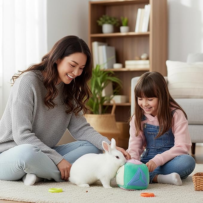 Large Rabbit Foraging Toy with Bell, Feeding Ball Toy with Bell for Bunny, Snuffle Ball Treat Dispenser, Washable Puzzle Feed Game Rabbit Toys for Bunnies Boredom