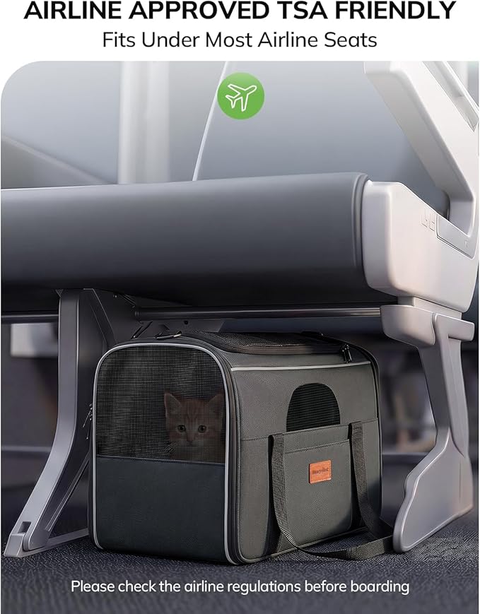 Morpilot Airline Approved Cat Carrier, 16.5" x11" x11" Soft-Sided Pet Travel Carrie with 4-Sided Mesh Ventilation for Cats & Puppies up to 15lbs (Dark Gray)
