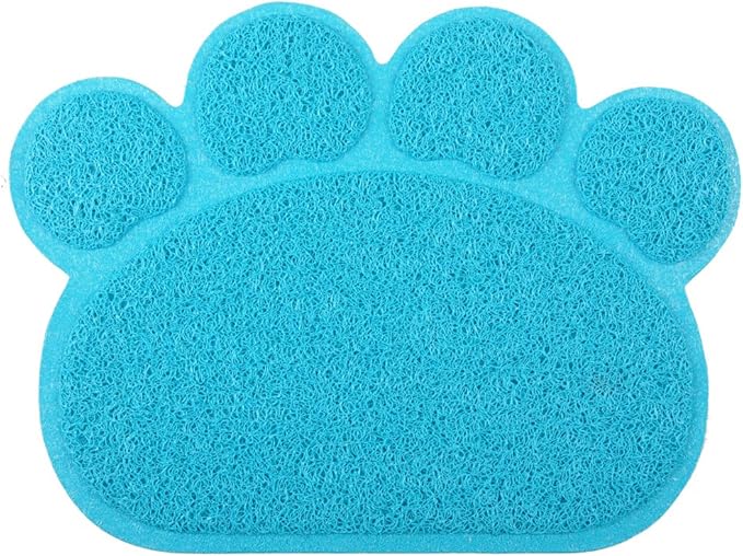 DM Paw-Shaped Cat Litter Box Mat, Kitty Scatter Control Rug, 15.75x11.75 Inches (DeepSkyBlue)