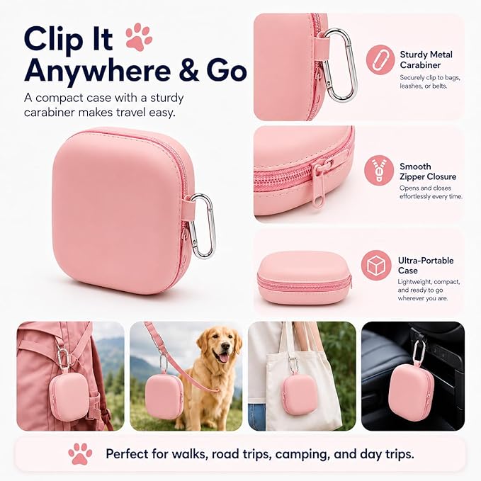 Portable Dog Bowl, Collapsible 2-in-1 Travel Dog Bowls with Carabiner Clip, Silicone Double Pet Food and Water Dish for Outdoor Camping and Hiking (Pink)