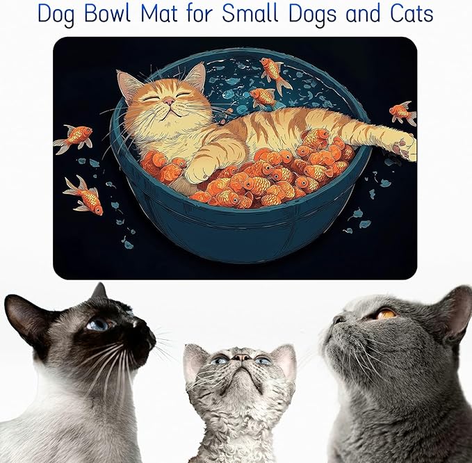 Dog Food Mat, 19.6" x 23.6" Absorbent Pet Feeding Mat for Food and Water, Waterproof Diatom Mud Pet Placemat with Non-Slip Rubber Backing, Easy Clean Cat Bowl Mat for Floors - Cat and Fish